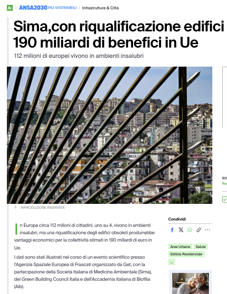 ANSA2030: Edifici salubri, 190 miliardi di benefici in UE