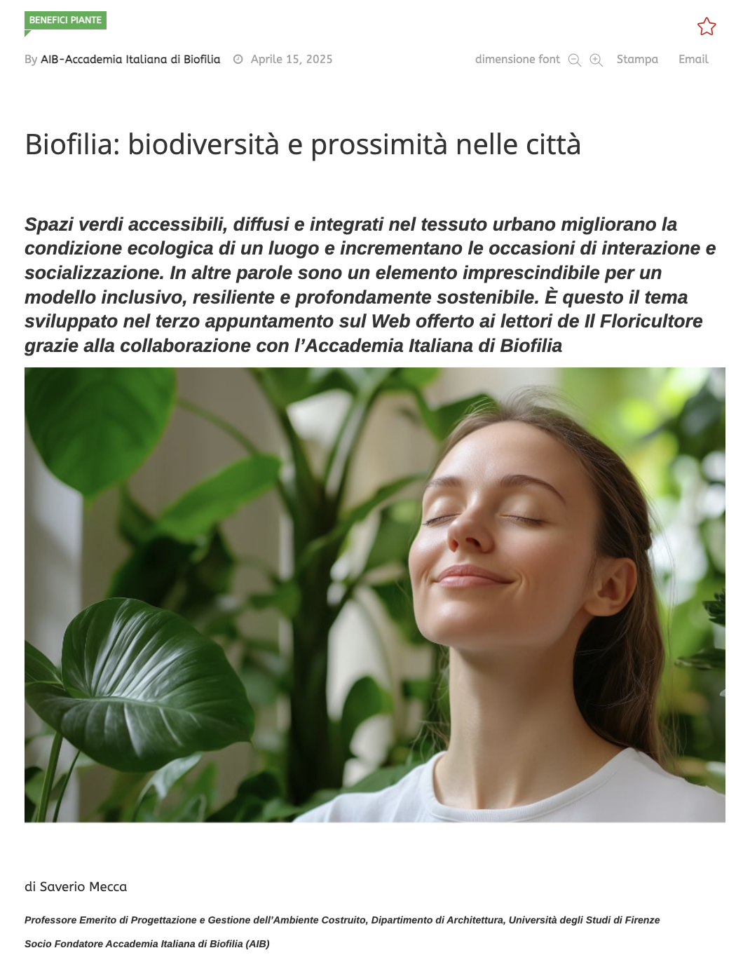 IL FLORICULTORE: Biofilia, biodiversità e prossimità nelle città